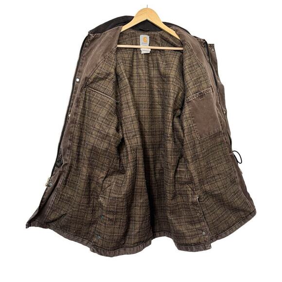 VTG Carhartt Men's Blanket Lined Canvas Chore Jacket Size L Brown Drawstring C52 - Picture 11 of 16